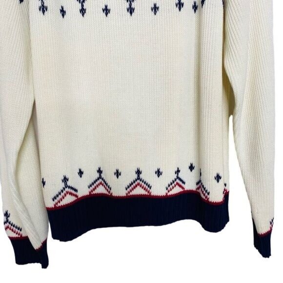 Vintage JCPenny Winter Knit Off White Blue Red Holiday Style Men's Sweater Size - Picture 7 of 8